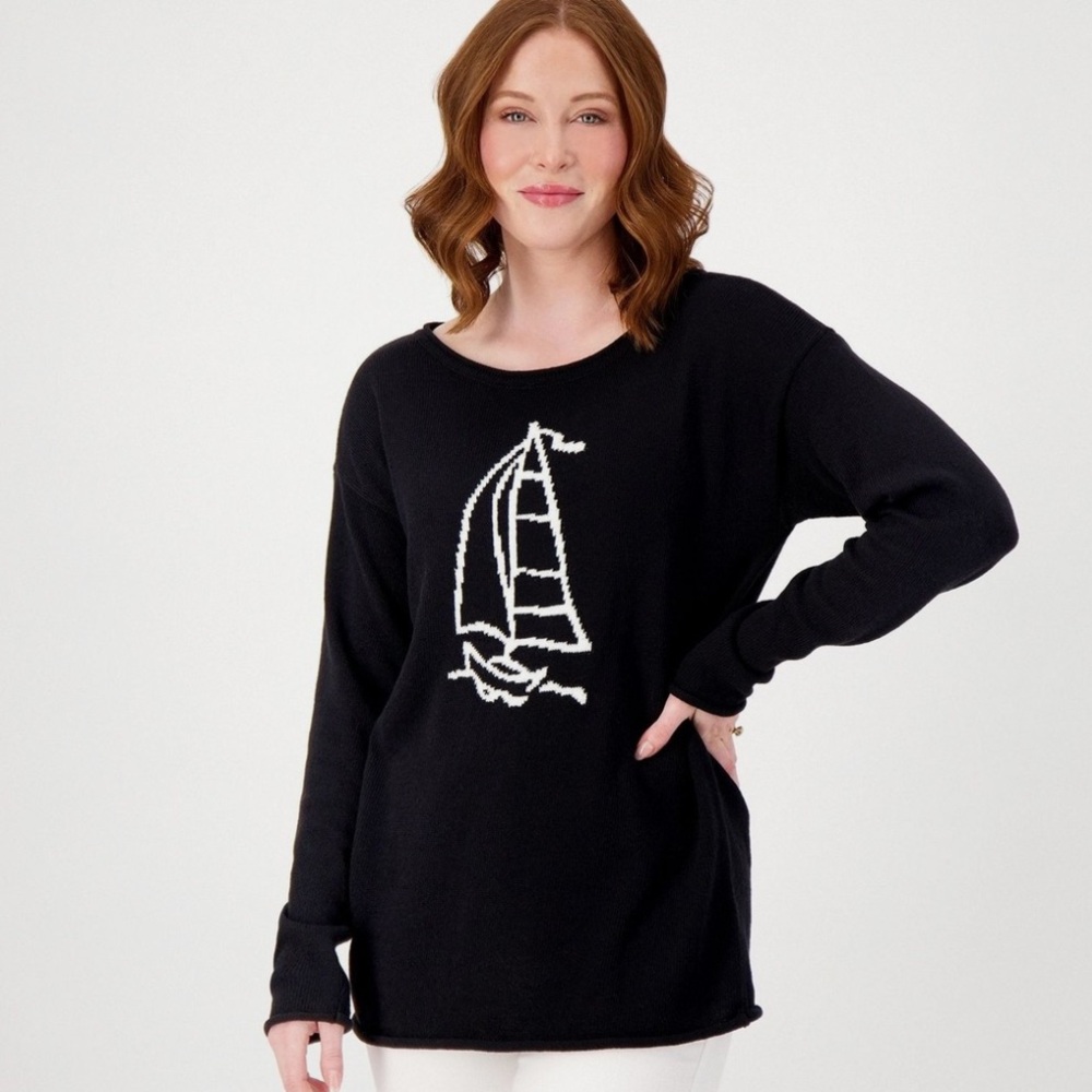 Belle by Kim Gravel Black Sweater with White Nautical Design